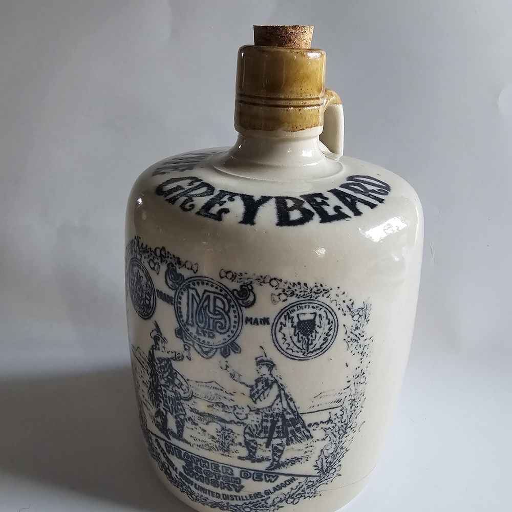Vintage whiskey jug Greybeard Ceramic Jug with Cork alcohol advertisement